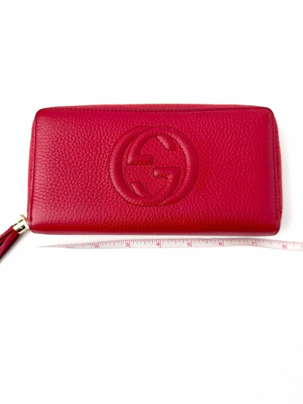 GUCCI | Red Soho GG Logo Disco Zip Around Leather Wallet Tassel Continental - Picture 13 of 15